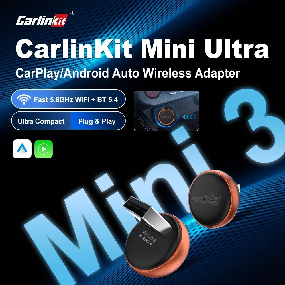 2026 CarlinKit Mini Ultra 3 Com Fio Para CarPlay Sem Android Adaptador Automático Plug & Play WiFi Bluetooth Conexão Aut