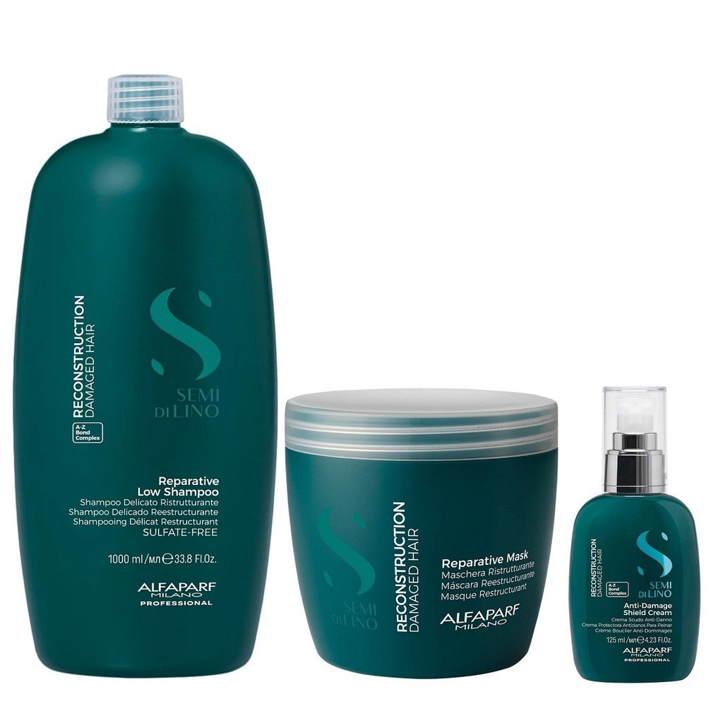 Kit Alfaparf Semi Di Lino Reconstruction - Shampoo 1L + Máscara 500ml + Creme 125ml