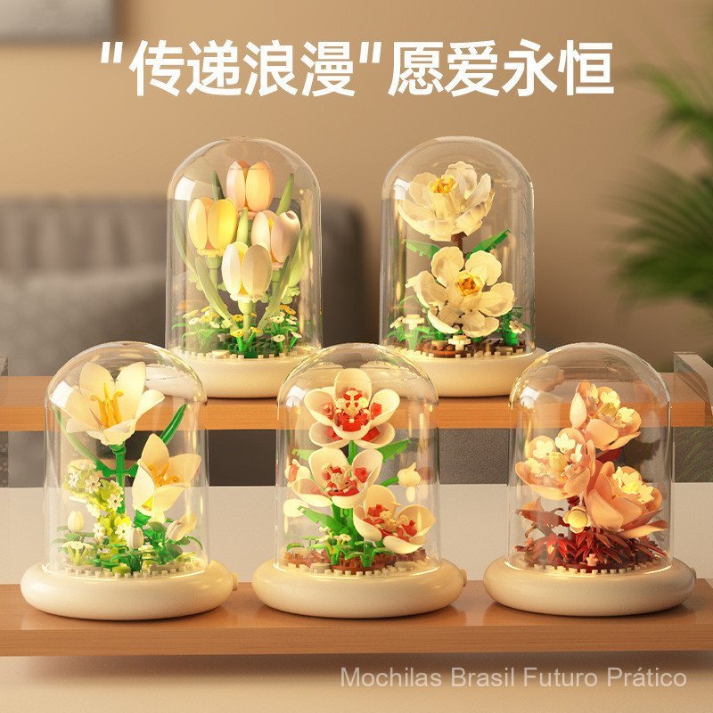 Compatível com blocos de montar Lego de flores eternas, girassóis, rosas em vasos, brinquedos de montar infantis, presen