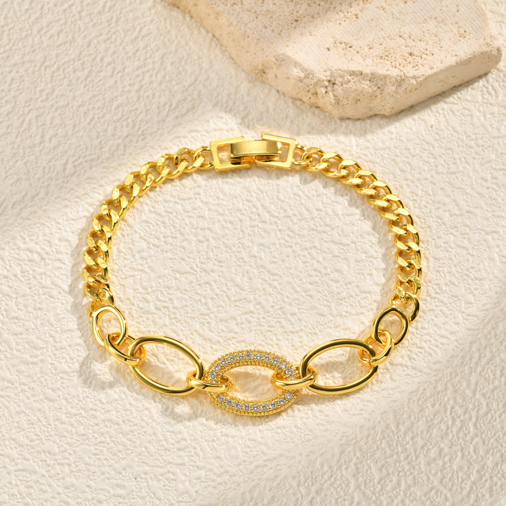 Pulseira De Luxo De Zircônia Banhada A Ouro 24K Vnox Para Mulheres, Joias Requintadas Com Corrente Cubana · foto 2