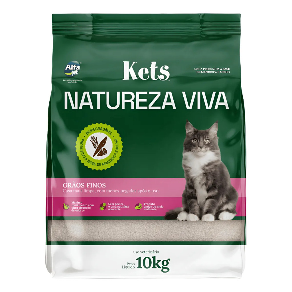 Areia Higiênica Kets Natureza Viva Grãos Finos P/ Gatos 4 kg em Oferta na Shopee