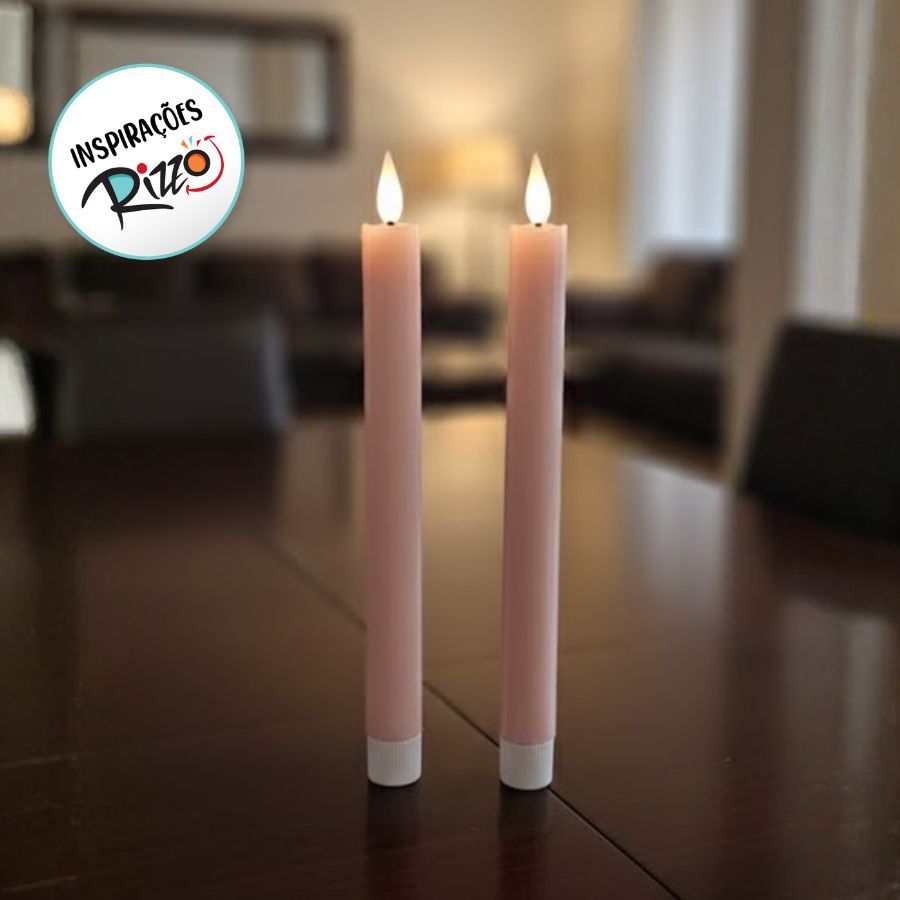 Kit com 2 Velas de Led em Parafina com Relevo - Rosa - 25cm - 1 unidade - Cromus - Rizzo em Oferta na Shopee