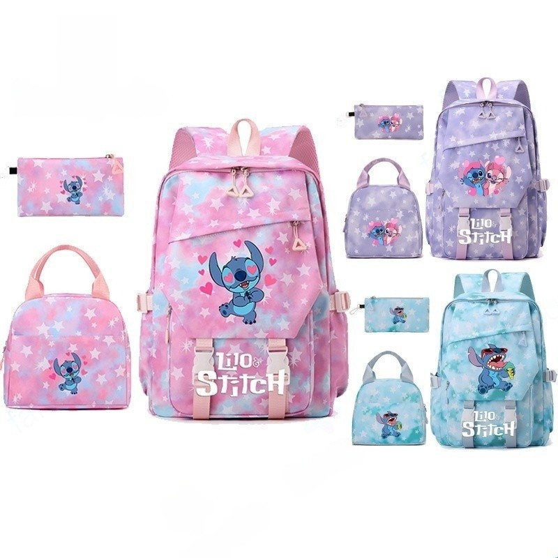 Mochila de grande capacidade Stitch, conjunto de três peças, lancheira, estojo, mochila escolar para crianças ZVZR em Oferta na Shopee