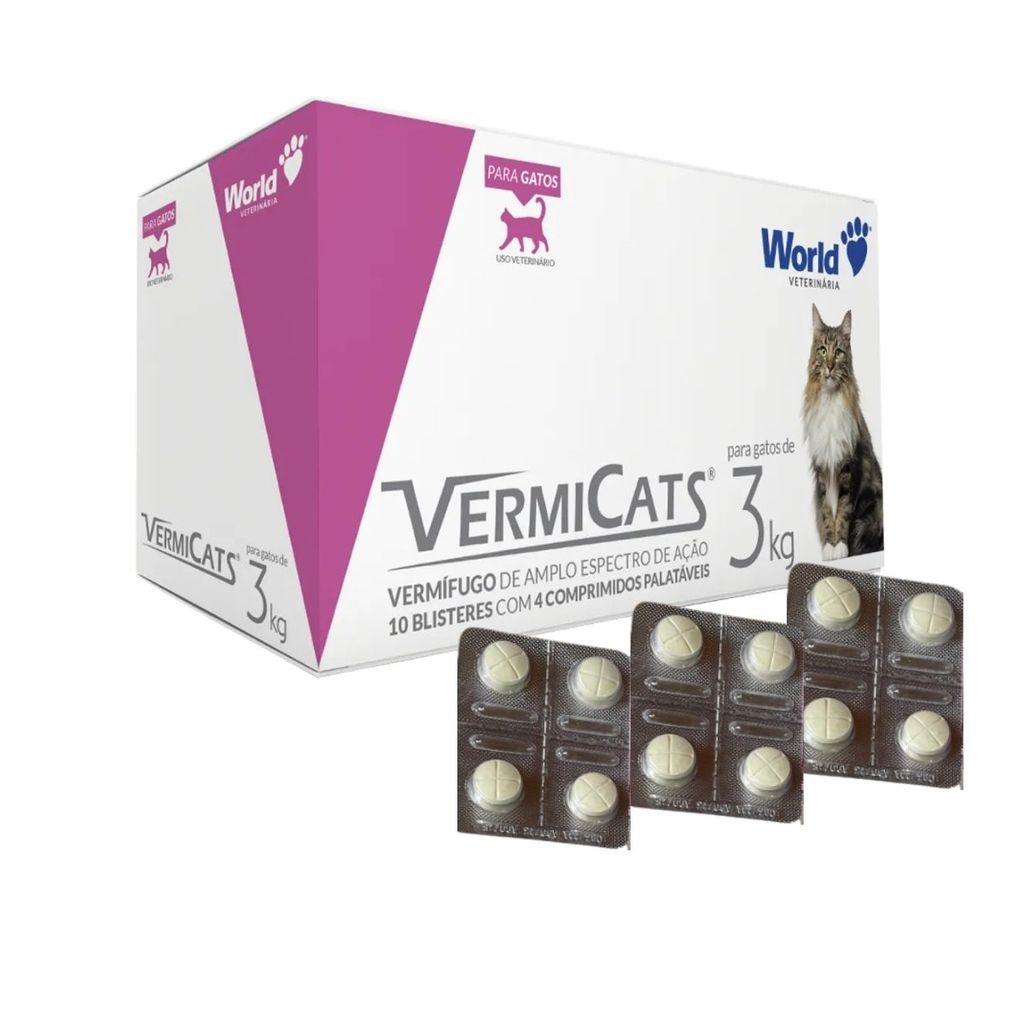 Kit 03 Vermicats 600MG 4 Comprimidos Vermífugo Para Gatos em Oferta na Shopee