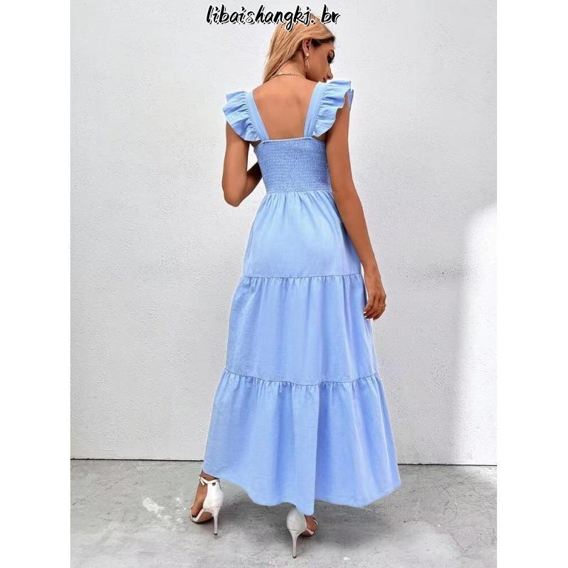 Vestido Longo Luxo franzido com babada na manga 93144