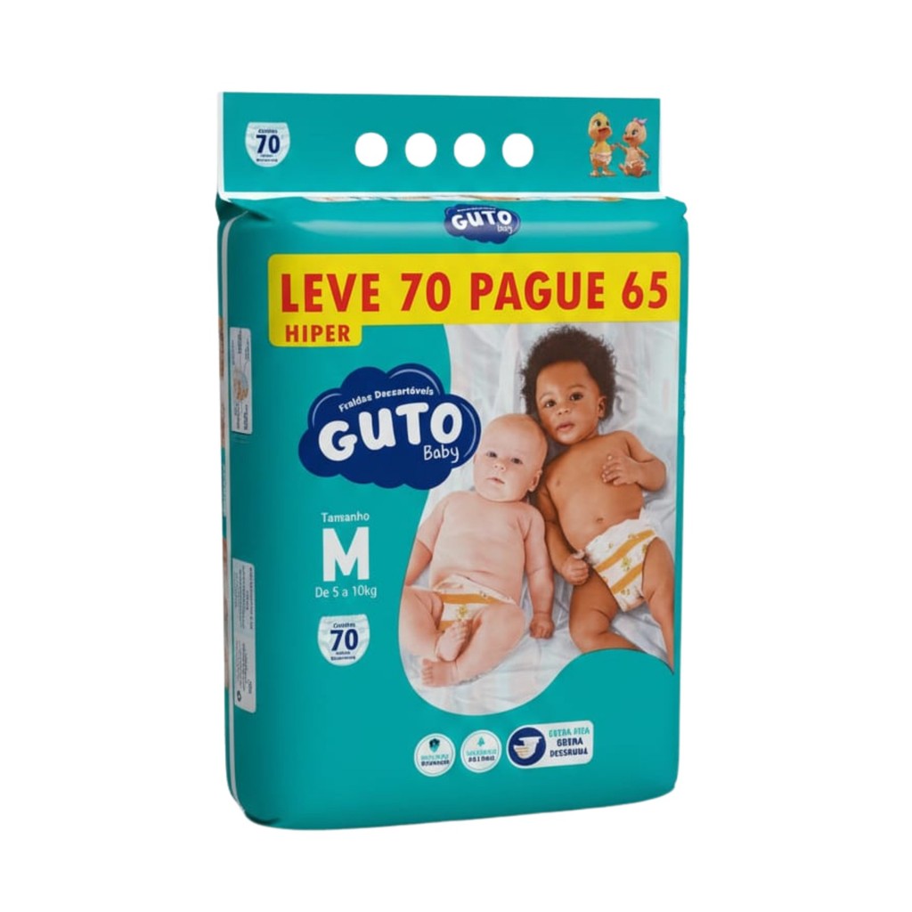 Fraldas Guto Baby Hiper 1 Pacote Tamanho M - 70 Unidades  - Entrega Rápida