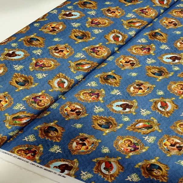 Tecido Tricoline Digital Imagens Religiosas Santos Fundo Azul em Oferta na Shopee