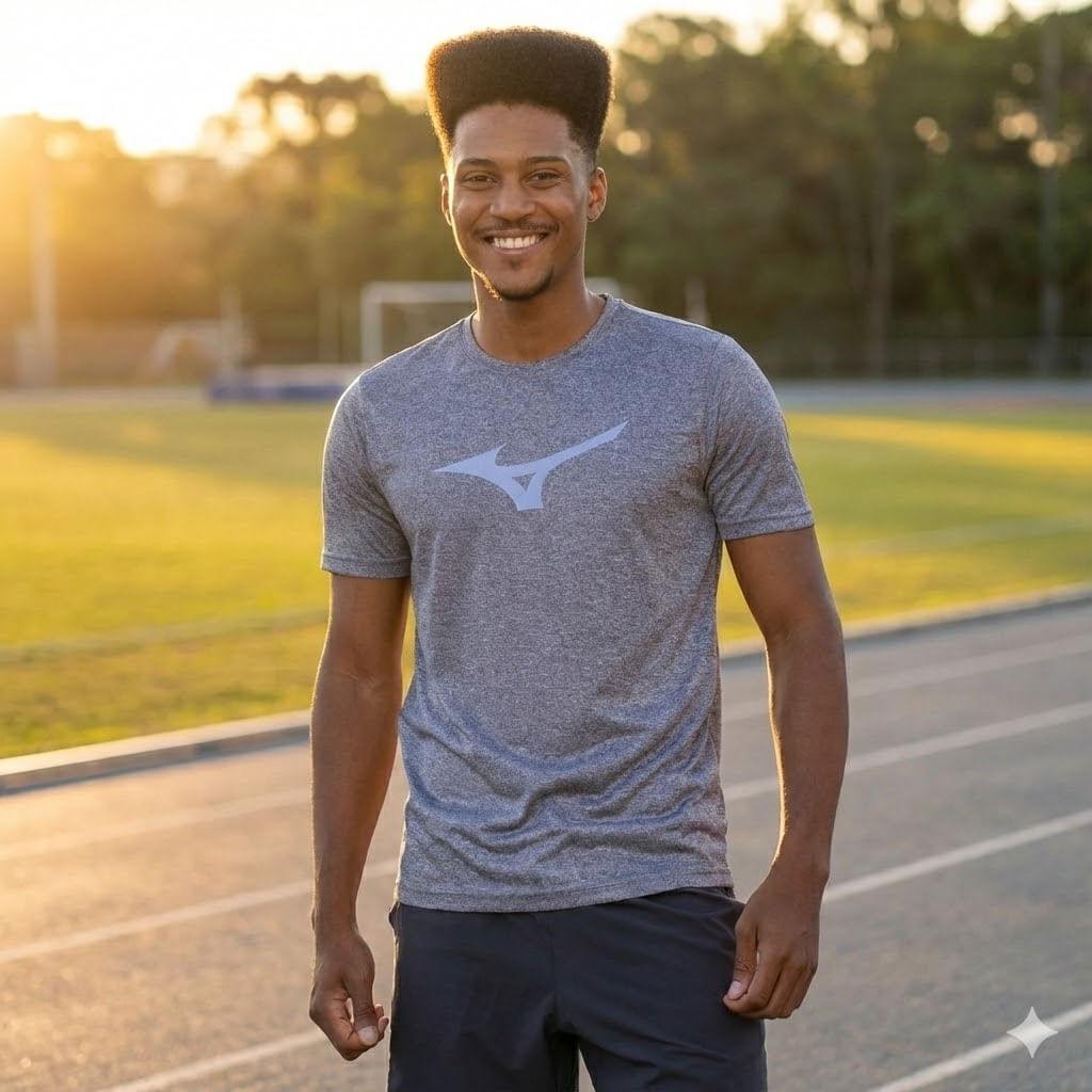 Camiseta Masculina Mizuno Spark Corrida Cinza Mescla/Roxo