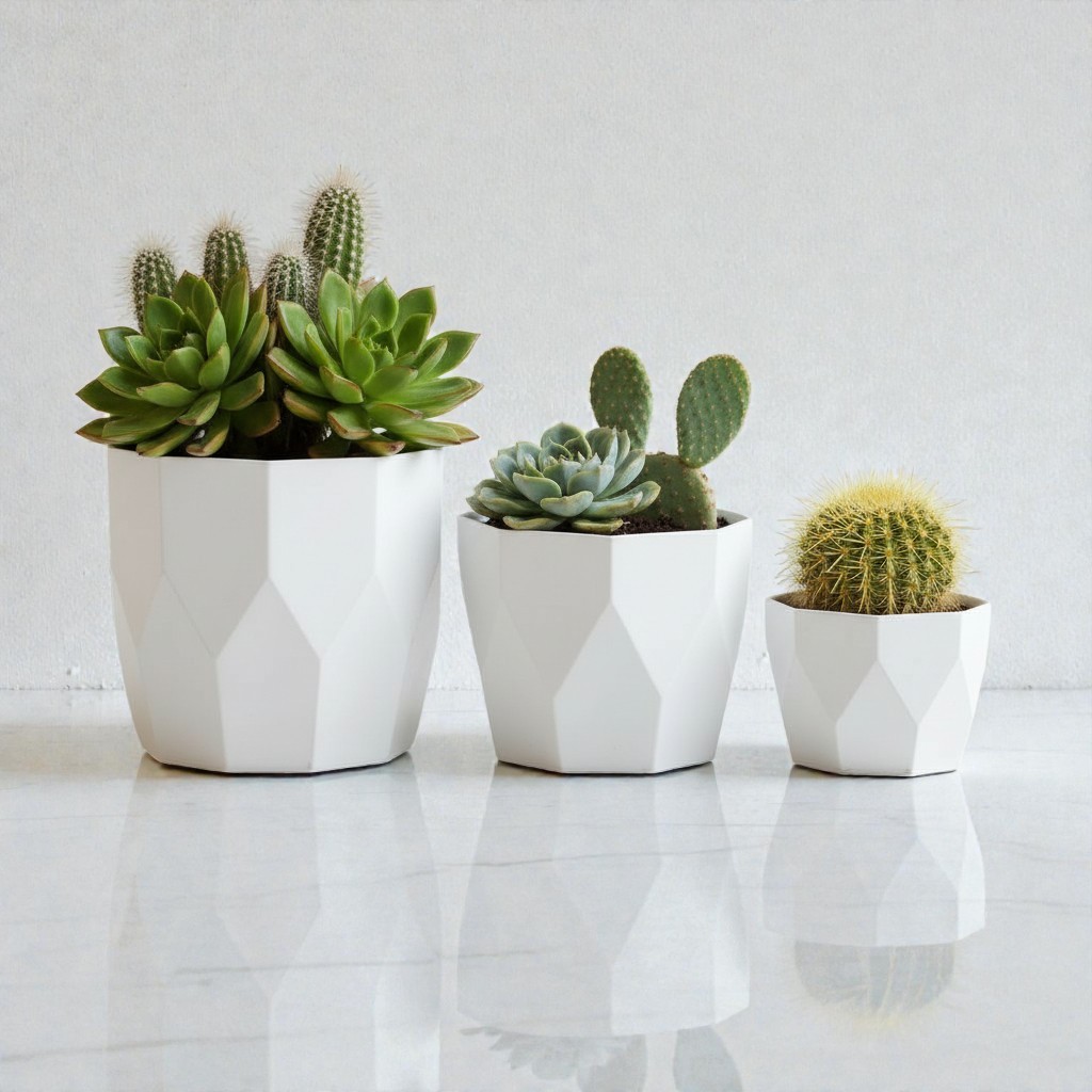 Kit Jogo 3 Vasos para Plantas Decorativo Cachepô Liso Injetado Centro Mesa Suculentas Cactos