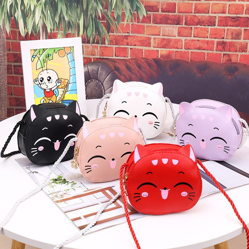 Crianças dos desenhos animados moda bonito gato Crossbody moeda bolsa bonita menino e menina mini ombro