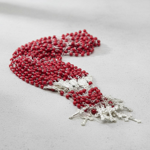 12 Terço Perola Vermelho Lembrancinha Batizado Eucaristia