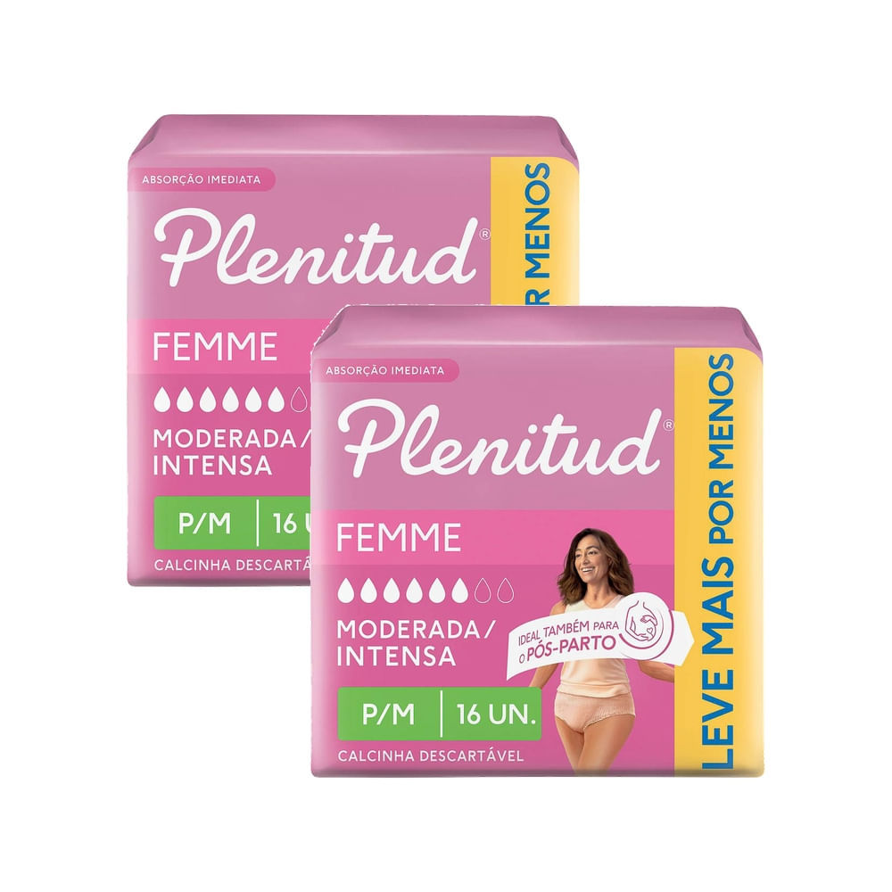 Kit 2 Roupa Íntima Plenitud Femme Tamanho P/M 16 Unidades em Oferta na Shopee