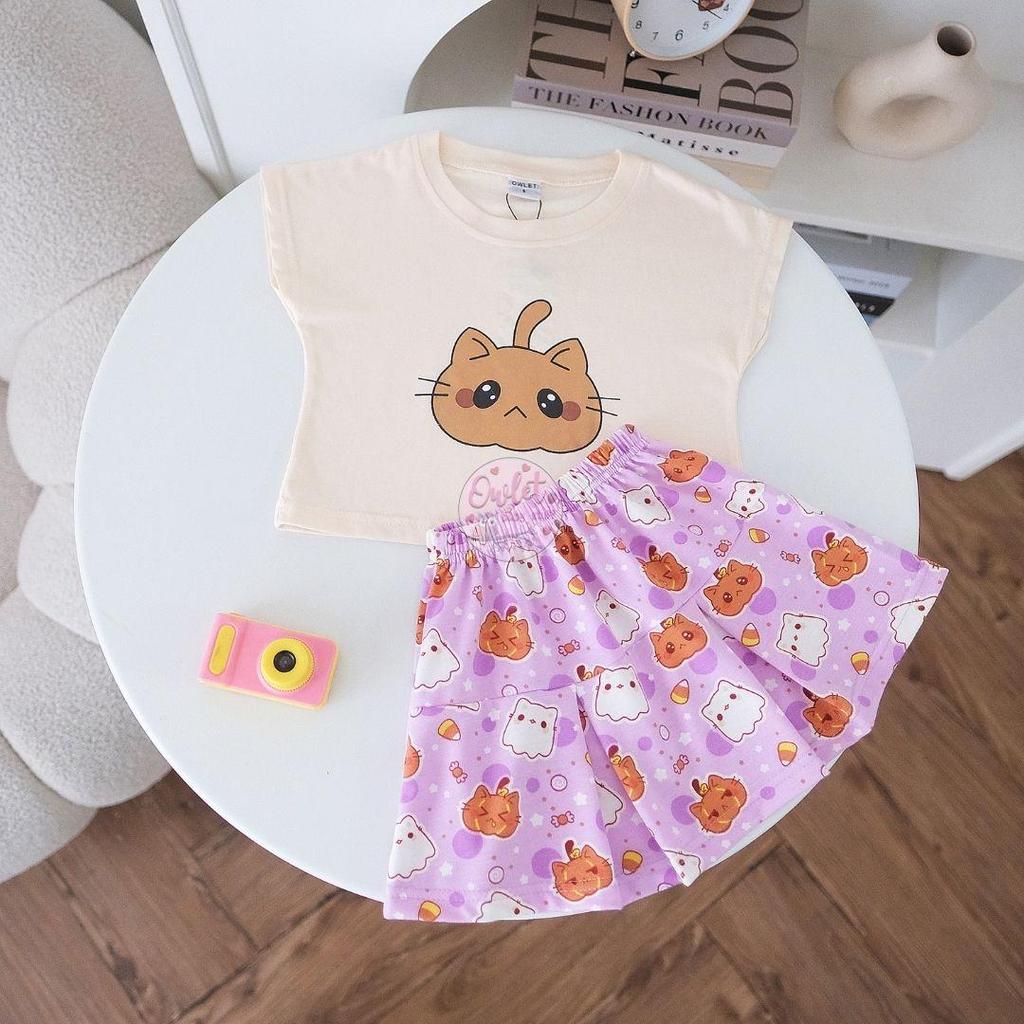 OWLET-Conjunto Feminino De Saia Estampada-Roupas Femininas Estampado De Halloween-Top Kutung 1-7 Anos
