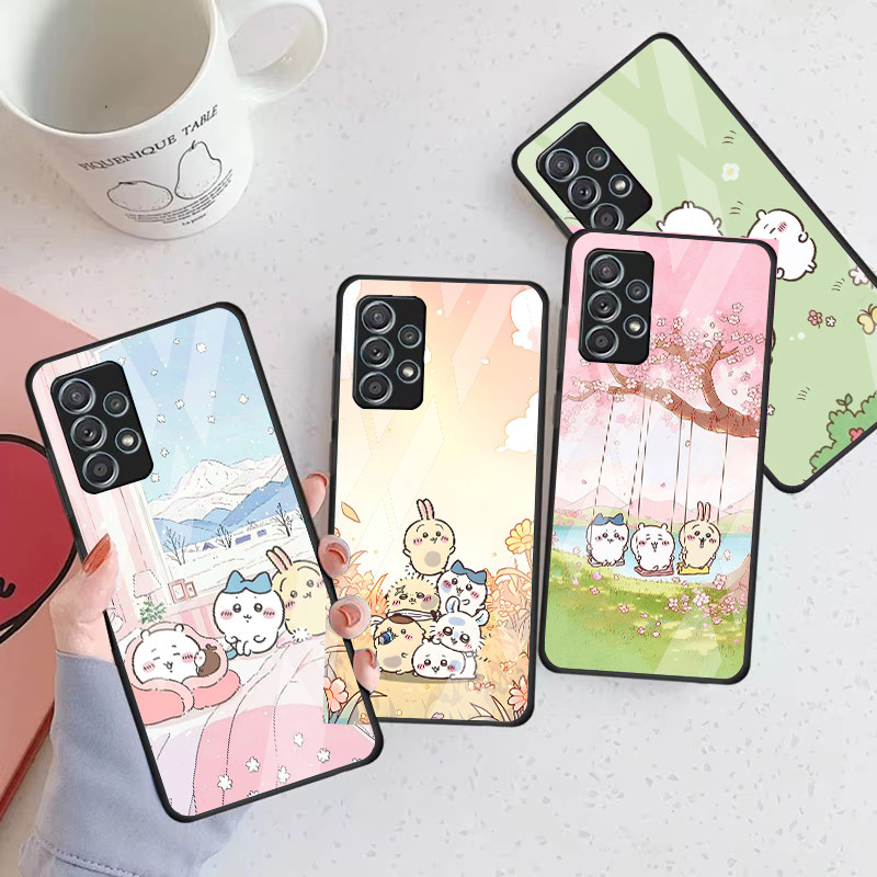 chiikawa 02 Capa De Telefone De Vidro Para Samsung Galaxy A16 A15 A25 A35 A55 A53 A54 A34 A14 A32 A52 4G 5G A56 A54