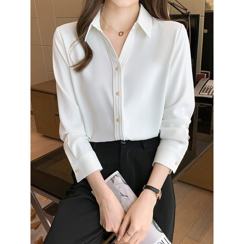 Camisa branca de cetim de alta qualidade feminina roupas de primavera 2026 novo estilo local de trabalho luz estilo madu