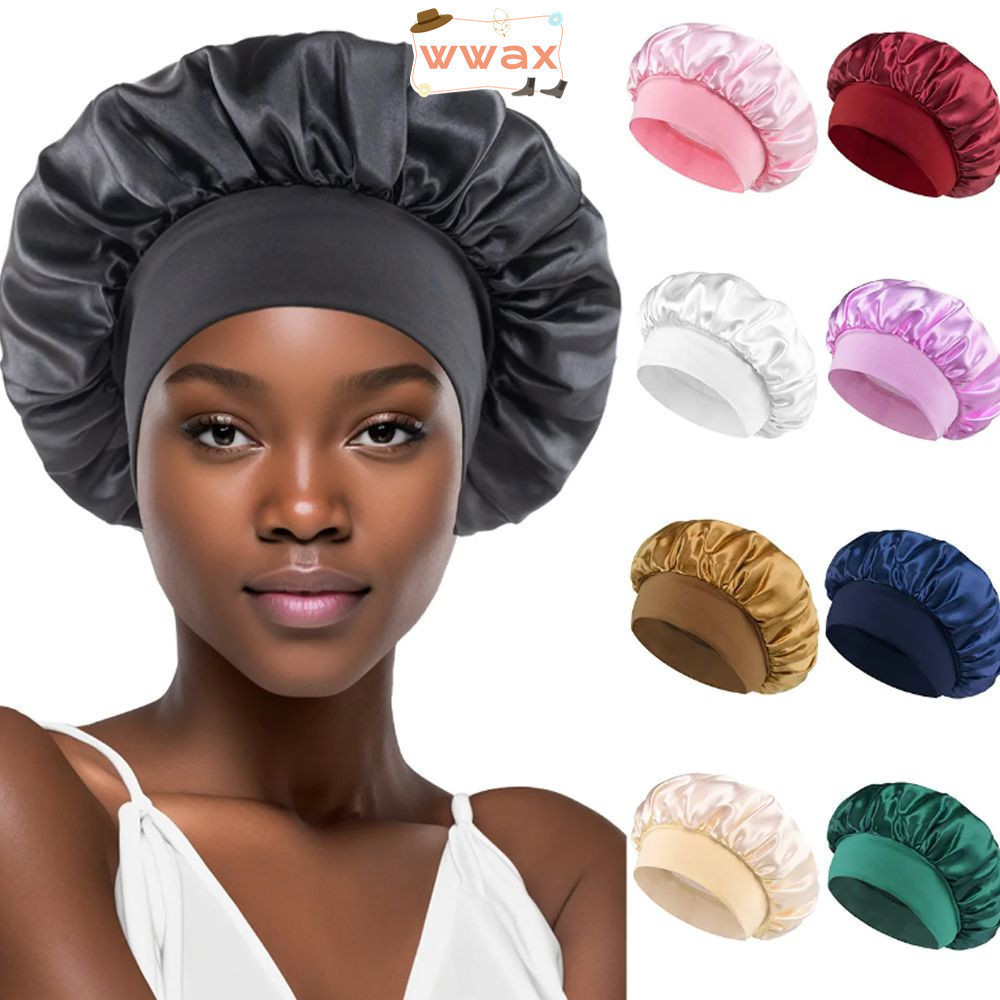 Toucas De Banho De Cetim WWAX , Imitação De Seda , Gorro Grande E Longo Para Cuidados Com Os Cabelos , Chapéus De Borda