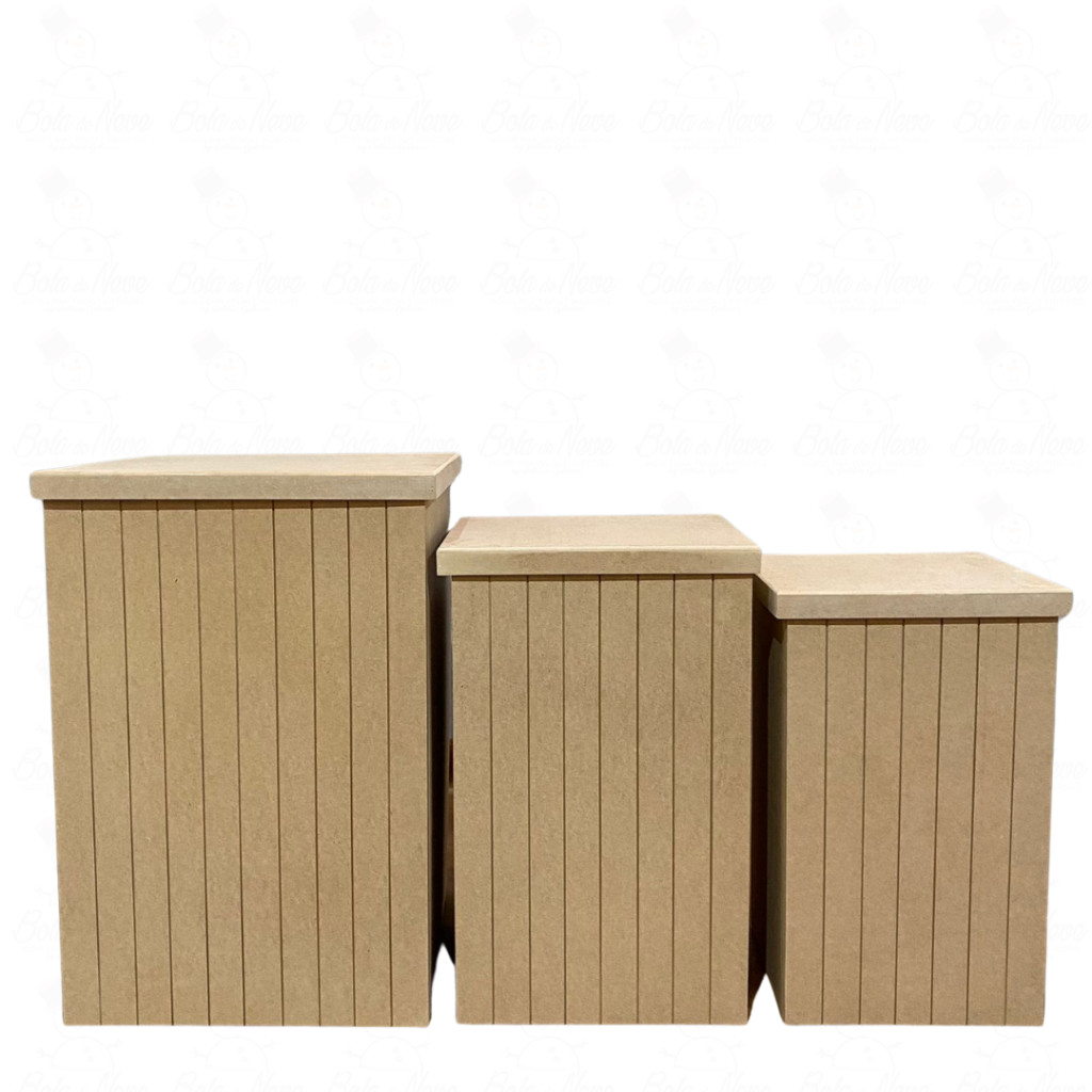 TRIO DE CUBO FRISADO DOBRÁVEL RESISTENTE MDF (CRU) - Festa, Decoração, Móveis Bola de Neve