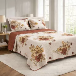 Kit Colcha Cobre Leito Estampado, Dupla Face, 3 peças, Matelado - (Casal ou Queen)