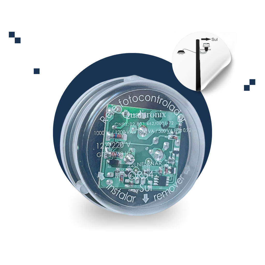 Sensor Fotocélula Rele Para Base 3 Pinos Bivolt 1000w Qualitronix QR54 Iluminação Externa