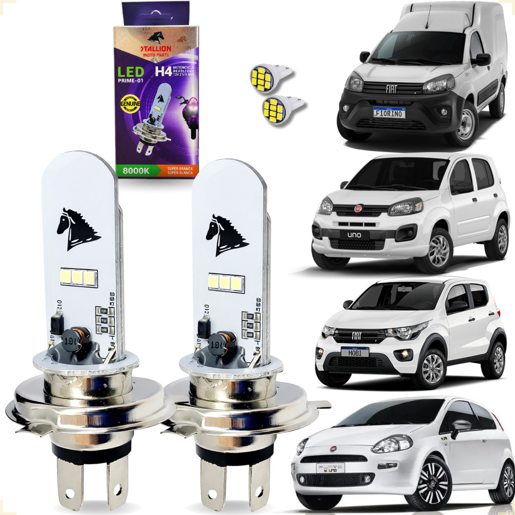 Kit de Farol Alto e Baixo Lampada Led H4 Carro Fiorino Mobi Punto Uno 8000k Stallion Efeito Xenon em Oferta na Shopee