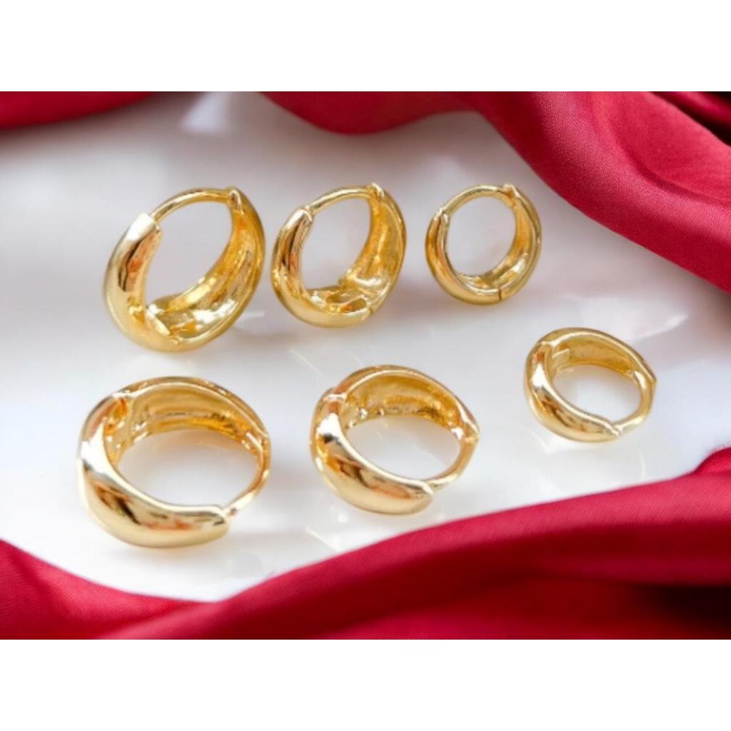 Kit Trio Brincos de Argola Click Lisa Banhado a Ouro 18K Moda Feminina