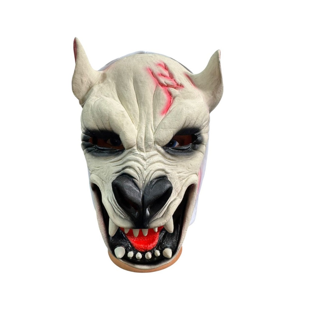 Fantasia Mascara Lobisomem Branco com capuz assustado