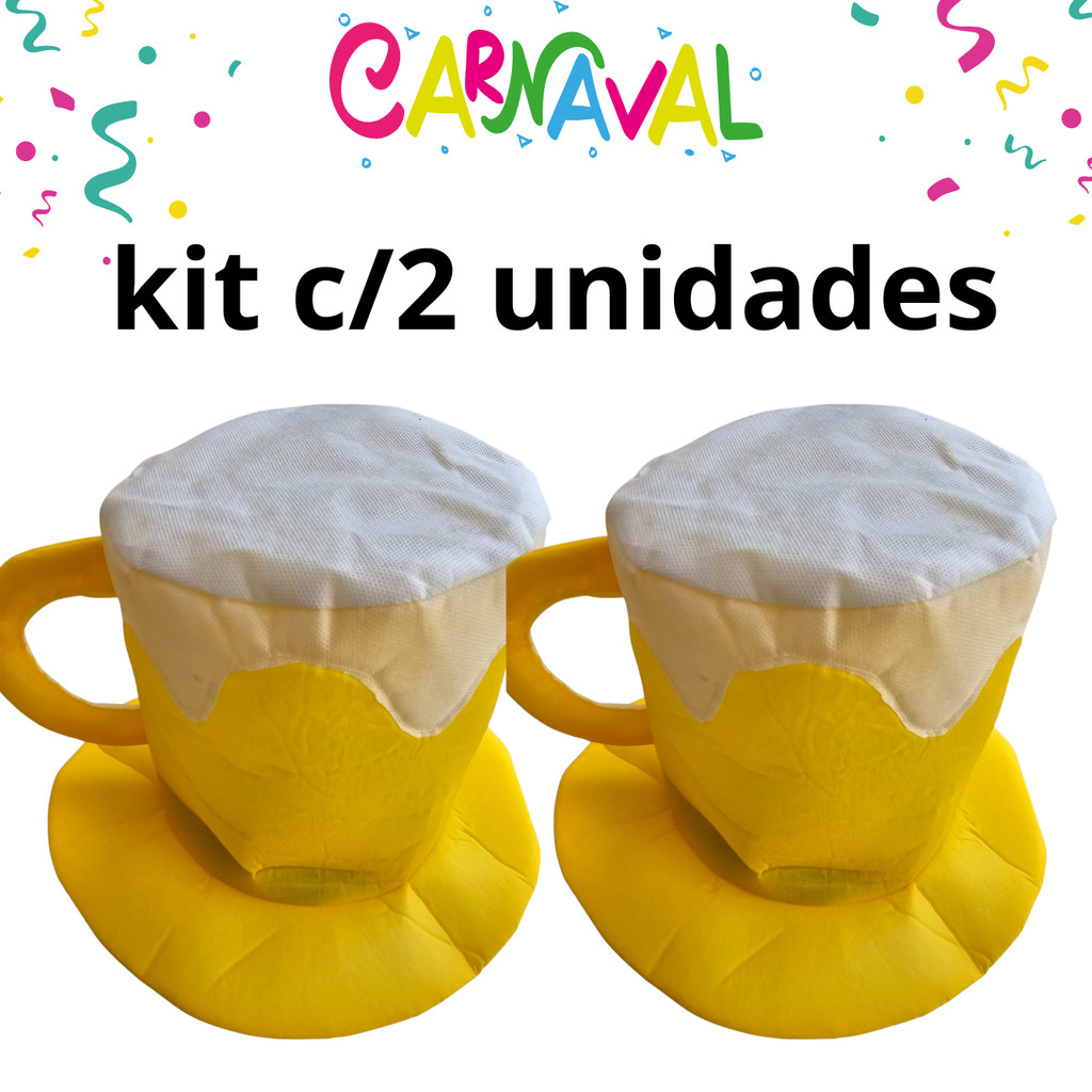 Kit c/2 Chapéu Chopp Tecido Festa Boteco Carnaval Fantasia Cosplay Cerveja Copo Cartola Marchinha
