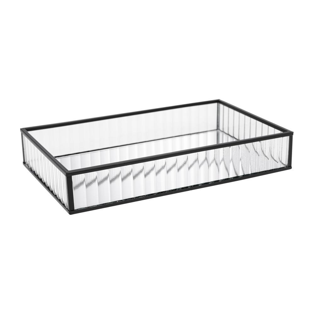 Bandeja Lyor de Metal com Espelho Preta 15cm x 25cm x 4cm