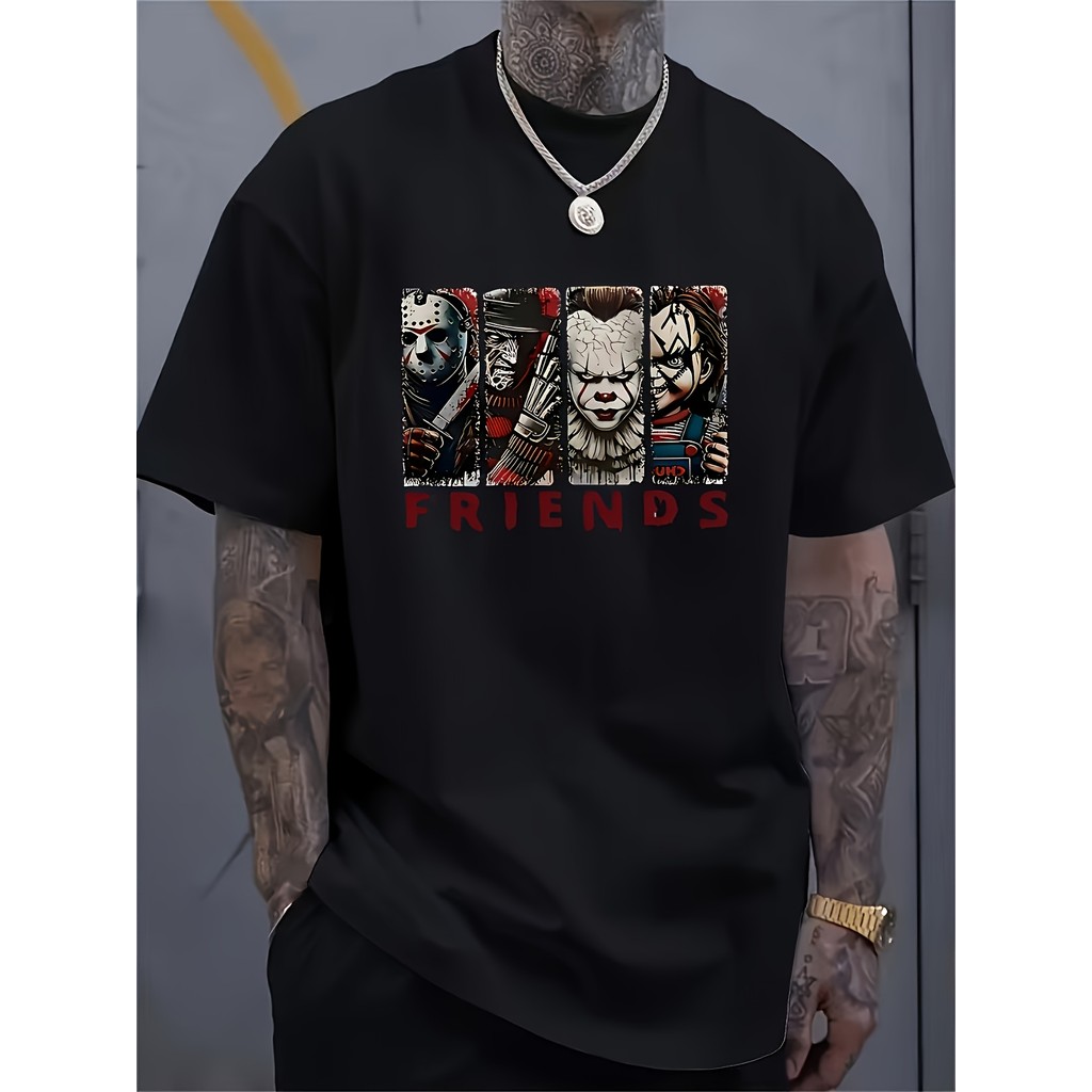 Camiseta Masculina Terror Friends Personagens Horror Humor Confortável Moderna Divertida Verão Casual