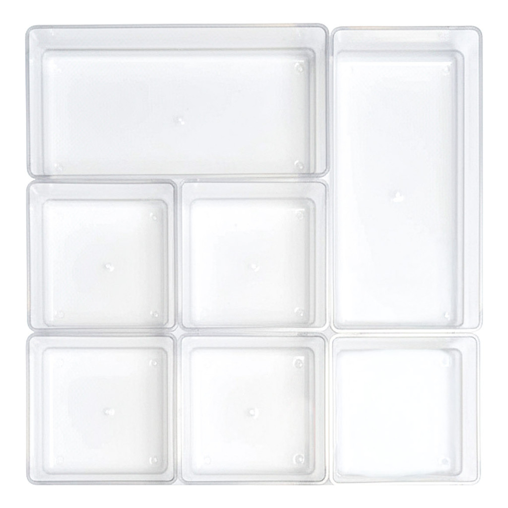 Kit 7 Organizador Acrílico Cristal Modular Geladeira Gavetas Maquiagem