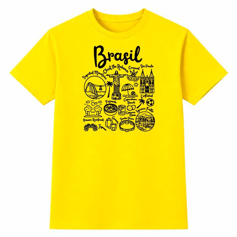 Camiseta Feminina 100% Algodão Camisa Brasil Estereótipos Turísticos Futebol Copa do Mundo