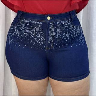 Short Jeans com brilho feminino Pluz Size, customizado com lycra (estica) três cores, cintura alta