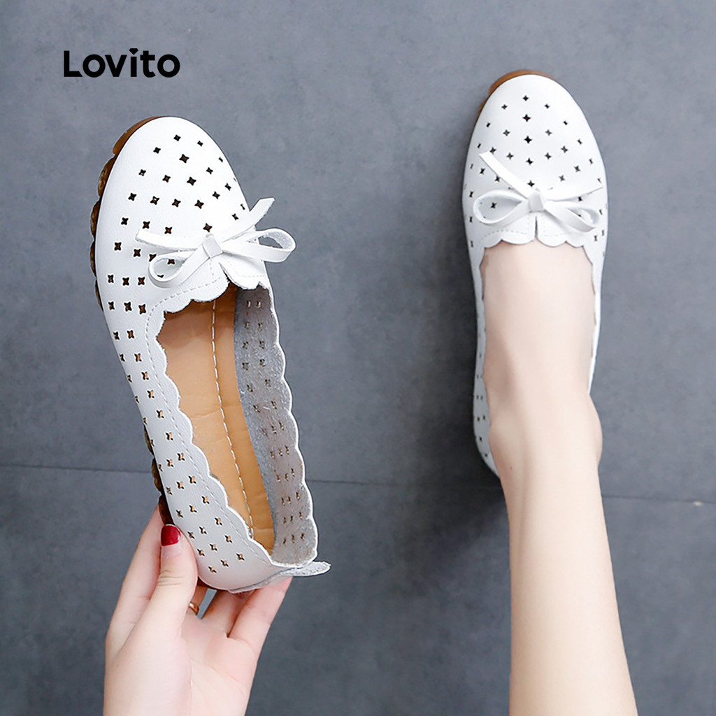 Lovito Sapatos de Barco Elegantes com Laço Parte Superior Hollow Sola Macia Sapatos de Barco para mulheres LFA89036 em Oferta na Shopee