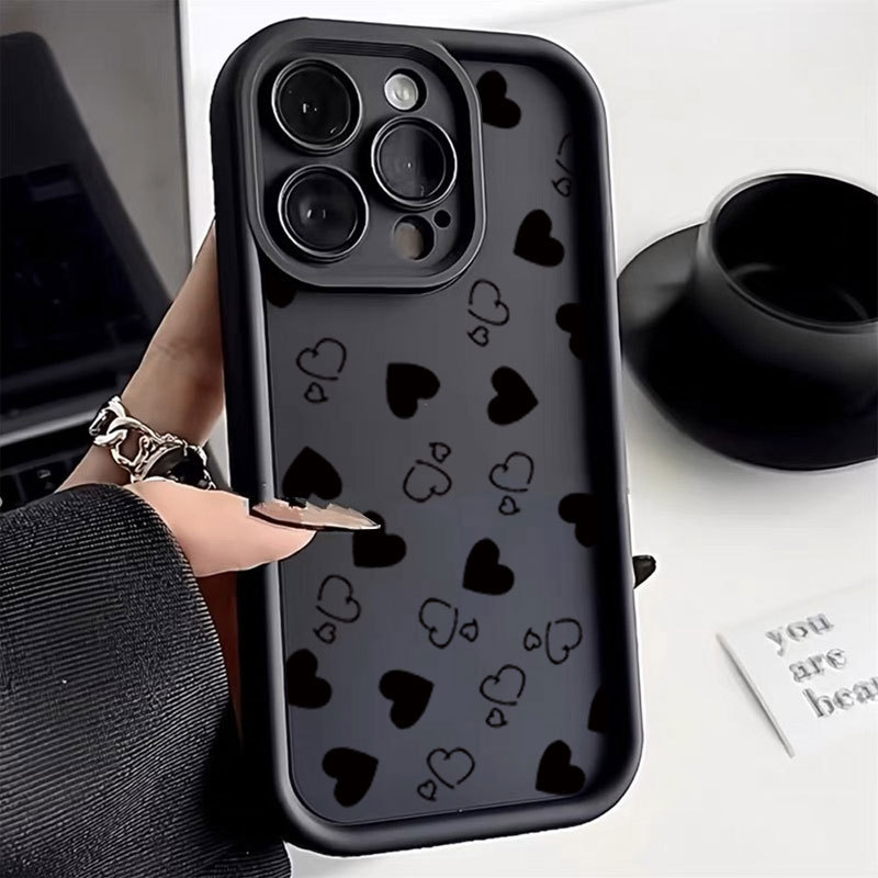 Capa À Prova De Choque Para Samsung A07 A17 A56 A36 A55 A54 A16 A15 A14 A05S A34 A35 A32 Tela Cheia Preto Coração Caso D