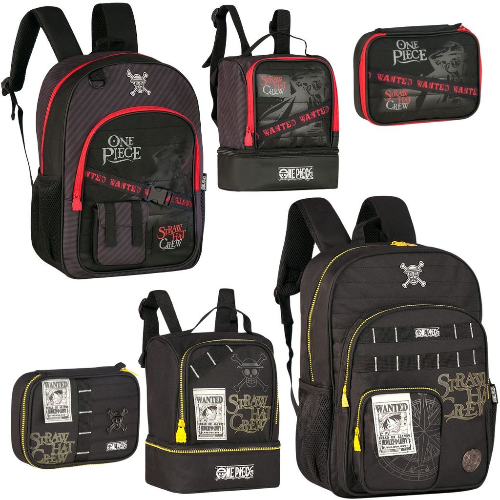 Kit Escolar One Piece Mochila de Costas Lancheira Térmica Estojo 36 Pens Material Reforçado Infantil