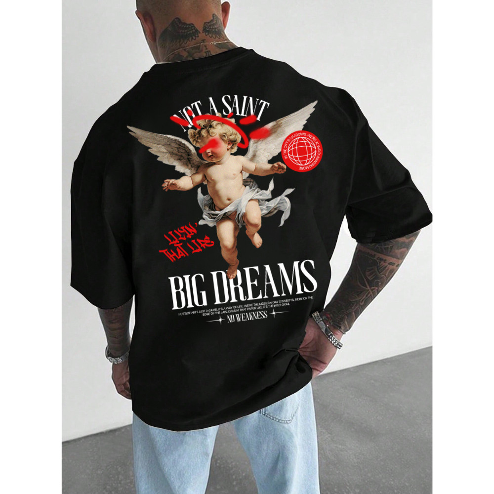 Camiseta Streetwear Estampado Angel Life Single Camisa Oversized Novo