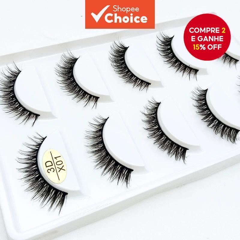 Cílios Postiços 3D (5 Pares) : Naturais , Feitos À Mão , Macios E Reutilizáveis