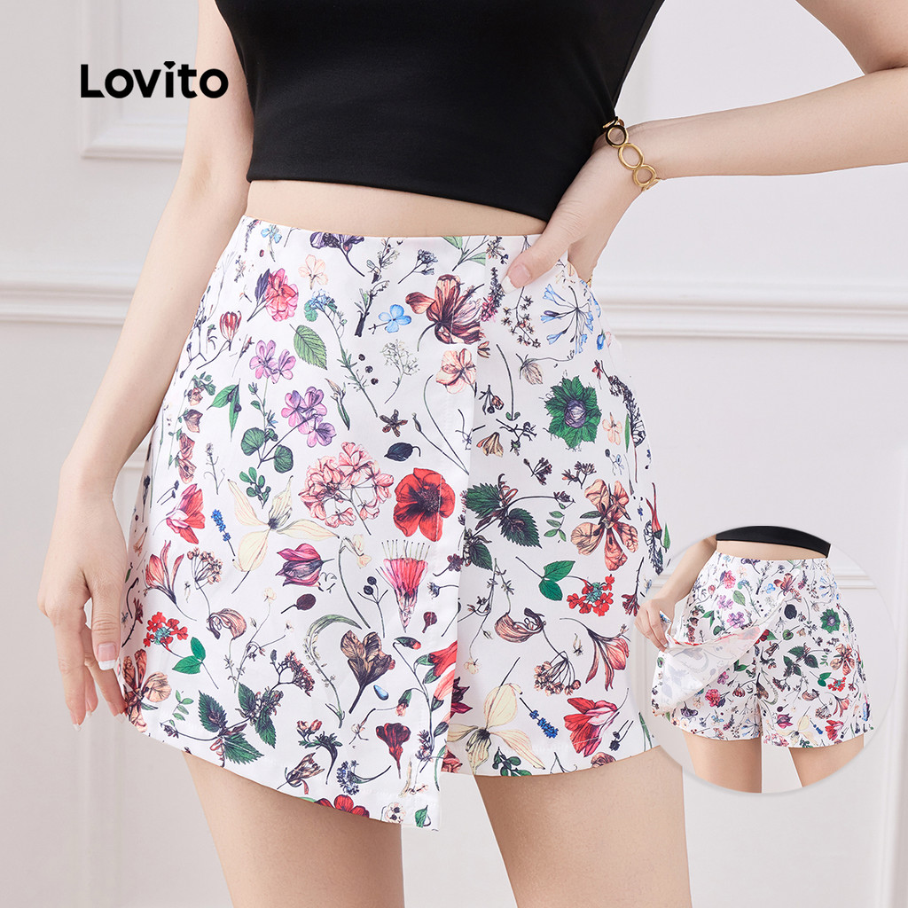 Lovito Shorts Casuais Multicoloridos Com Nó Floral Para Mulheres L135AD477