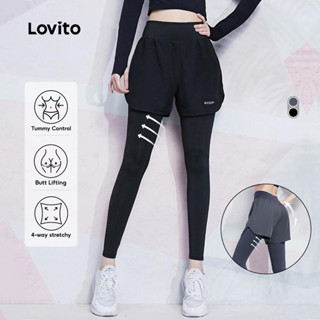 Lovito Legging Esportivo 2-em-1 Linha Estrutural Levantamento de Bunda Secagem Rápida para Treinos LNL59032 em Oferta na Shopee