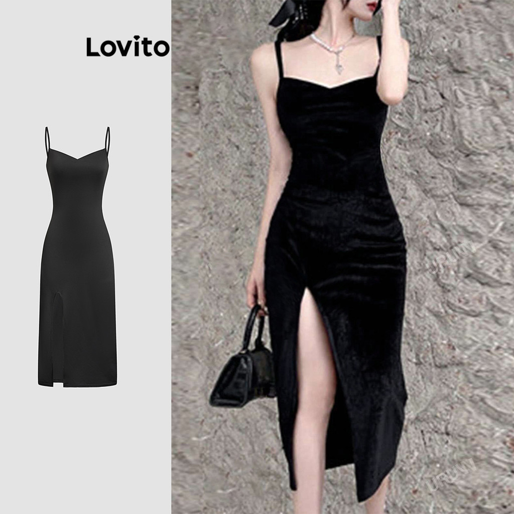 Lovito Vestido Casual Liso Com Frente Dividida Para Mulheres L112ED205 em Oferta na Shopee