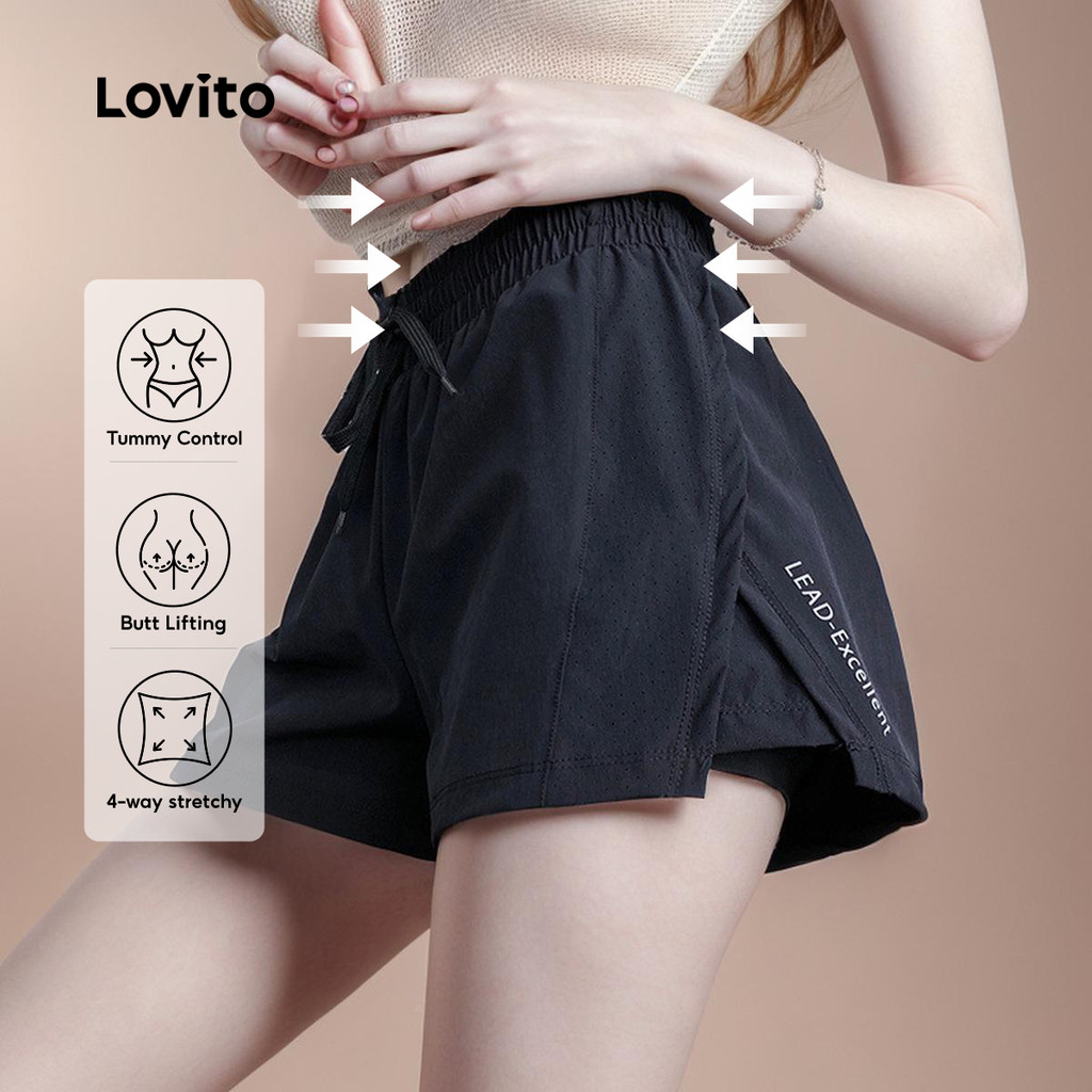 Lovito Shorts Esportivos 2 em 1 Saia Calça bolsa falsa controle barriga Corrida Yoga Pickleball Tênis Mulheres LNL74440 em Oferta na Shopee
