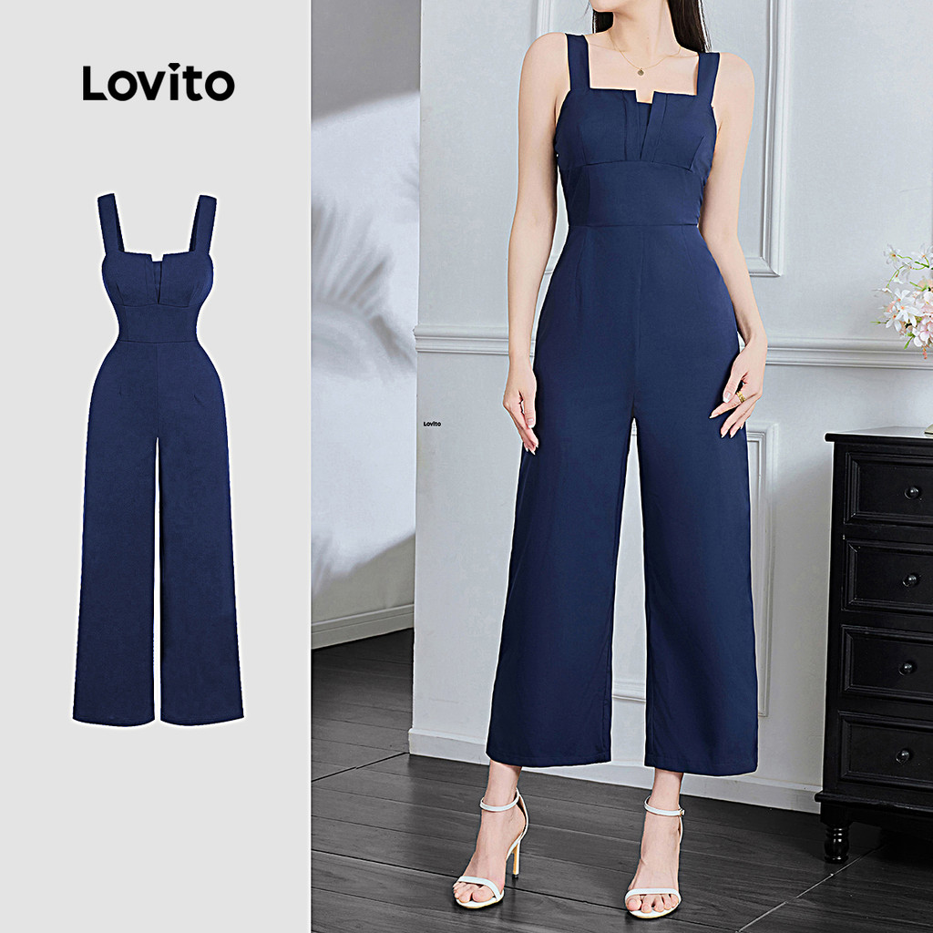 Lovito Macacão Casual liso plissado para mulheres L131ED043 em Oferta na Shopee