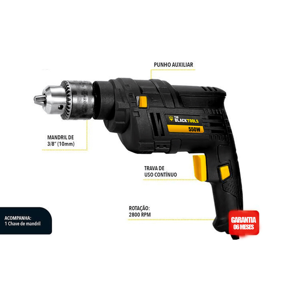 Esmerilhadeira 4.1/2 750w + Furadeira 550w + Serra Tico Tico The Black Tools em Oferta na Shopee