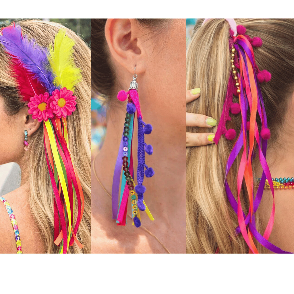Kit Carnaval Acessorio Brinco Presilha para Cabelo