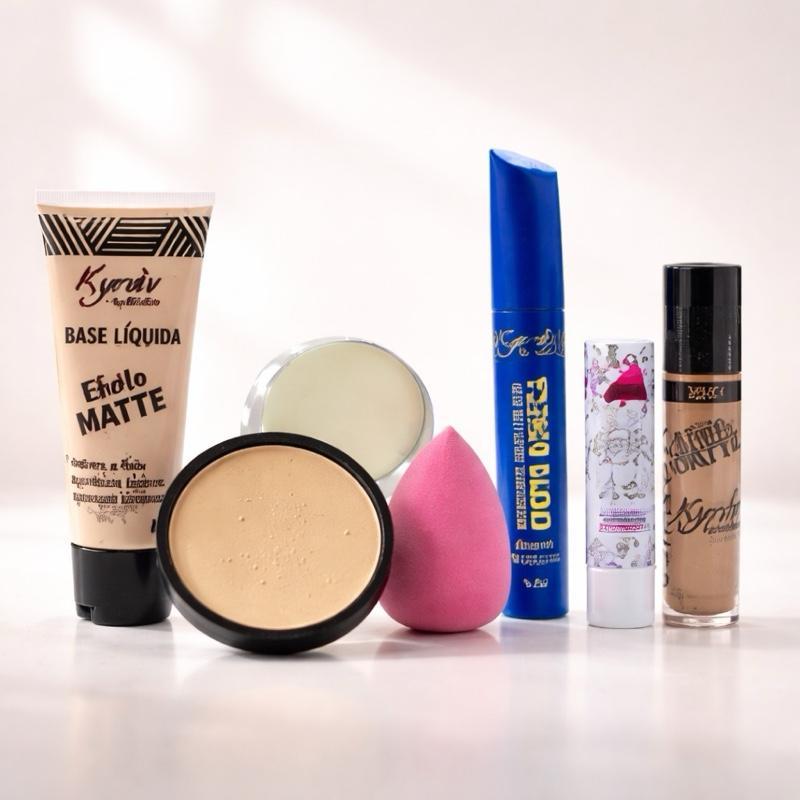 kit Maquiagem Completo Skincare Base Pó Rimel Esponja Batom Gloss Profisdional Alta Qualidade Personalize Seu Kit