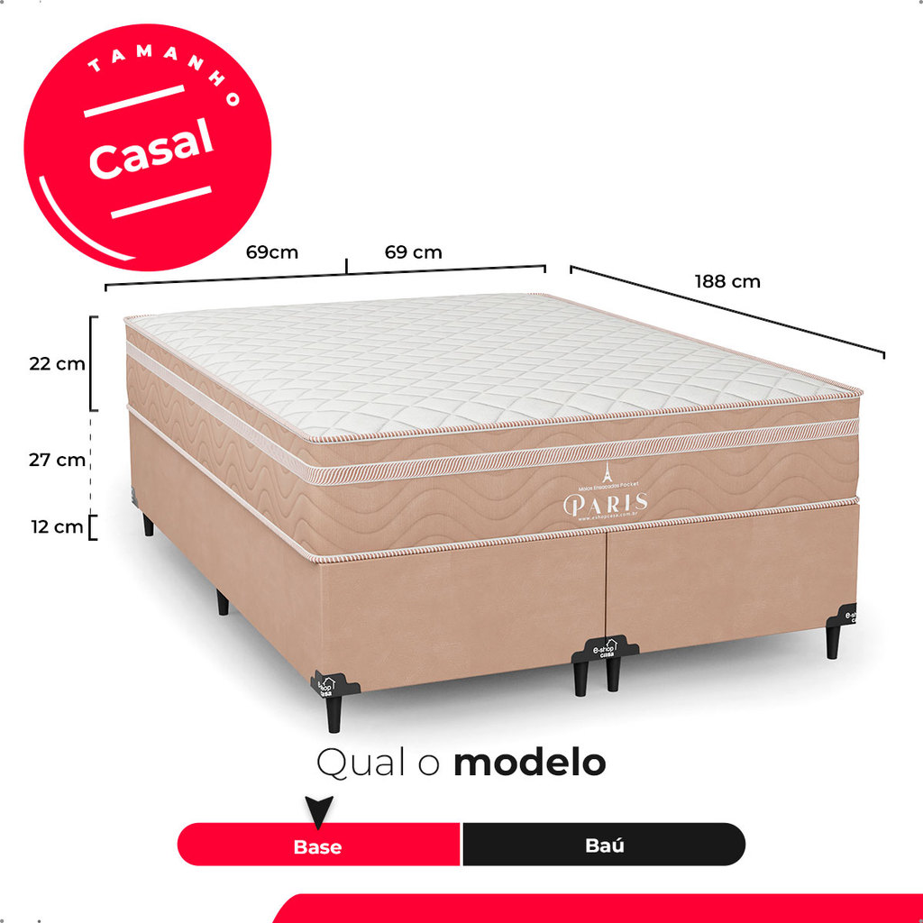 Cama Box Casal Bipartido + Colchão Paris Molas Ensacadas - Bege - e-Shop Casa · foto 2