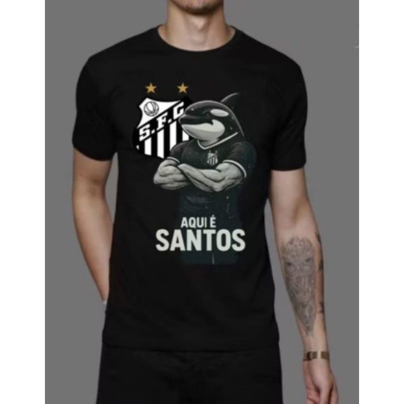 Camiseta Unissex Time Santos Personalizada Esportes AQUI É SANTOS - 100% Algodão