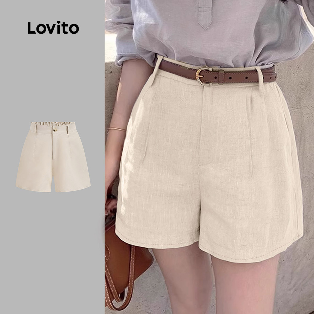 Lovito Shorts Casuais com Zíper e Botão Primavera/verão Shorts de Damasco Clássicos E Versáteis para Mulheres L154ED045 em Oferta na Shopee