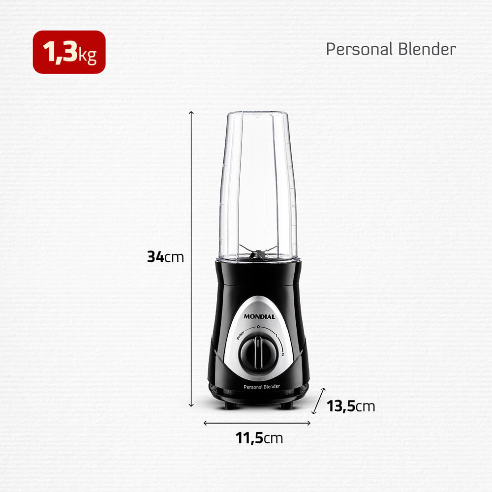 Personal Blender, Mondial, Preto/Prata, 300W, 220V - DG-01