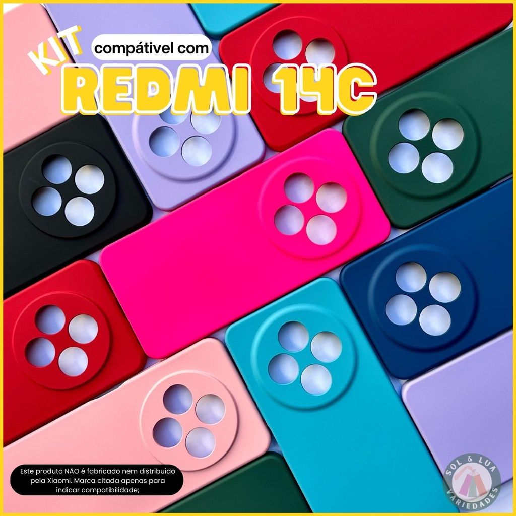 Kit Capa Capinha compatível com Redmi 14C + Película 3D Cerâmica Privacidade Câmera em Oferta na Shopee